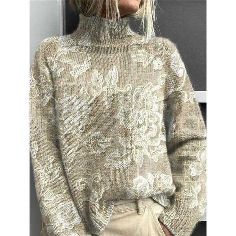 Womens Christmas Print High Neck Sweater Loose Fit Casual Long Sleeve Top
