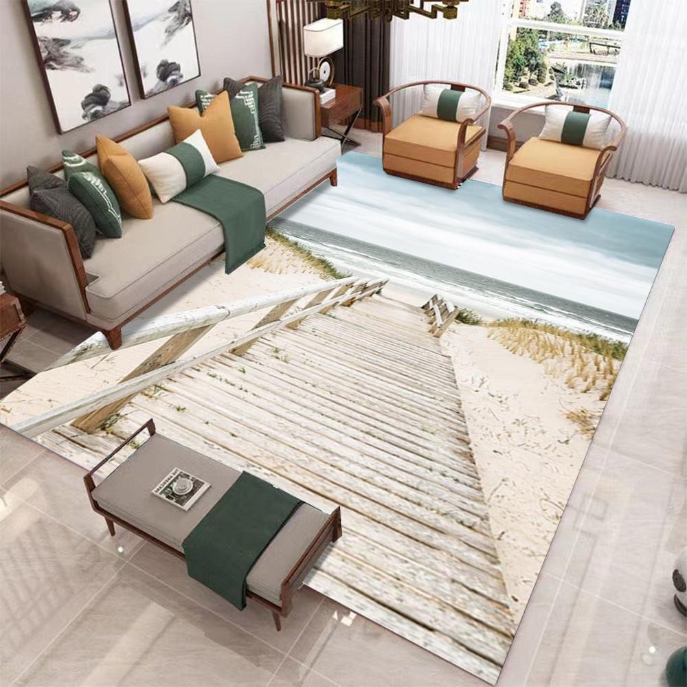 Coastal Theme Area Rugs Beach Reed Seascape Design Turtle Shell Pattern for Coastal Living Room Decor
