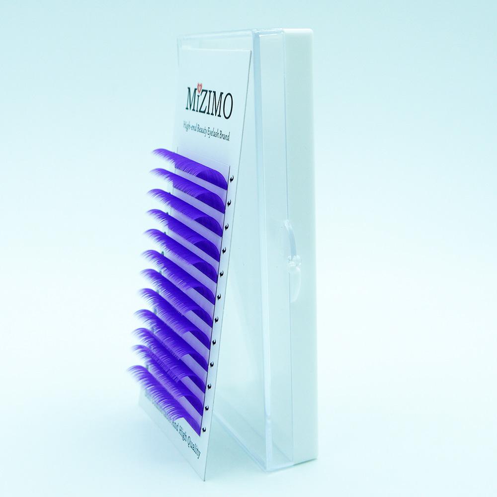 12 Reihen farbiger, einzeln gepfropfter falscher Wimpern, violette Augen-Make-up-Tools, natürliche Verlängerung, dramatische Make-up-Wimpern.