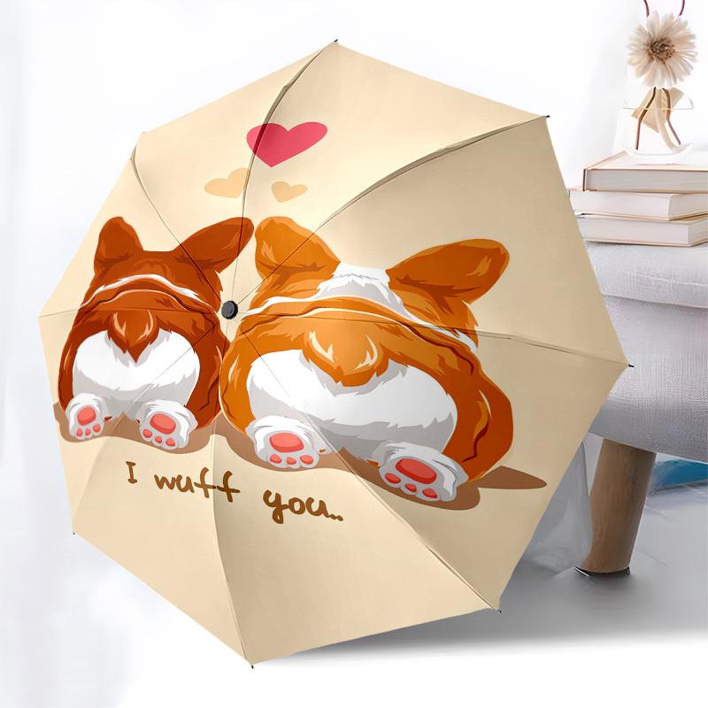 1pc Corgi Love Heart Umbrella with Plastic Handle,Compact & Stylish,Cartoon Pattern,Outdoor UmbrellaPT430
