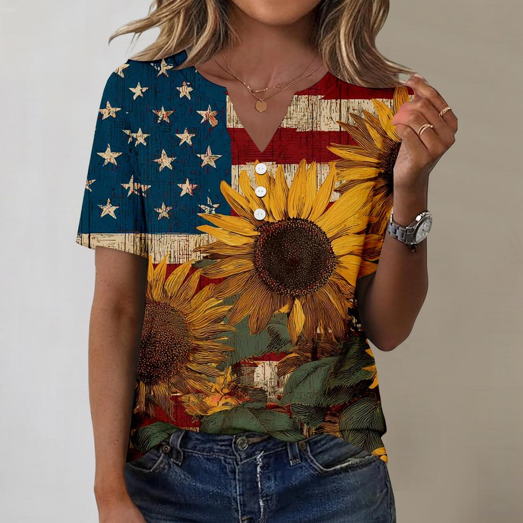 Women's Fashionable Casual Independence Day Print Blouse