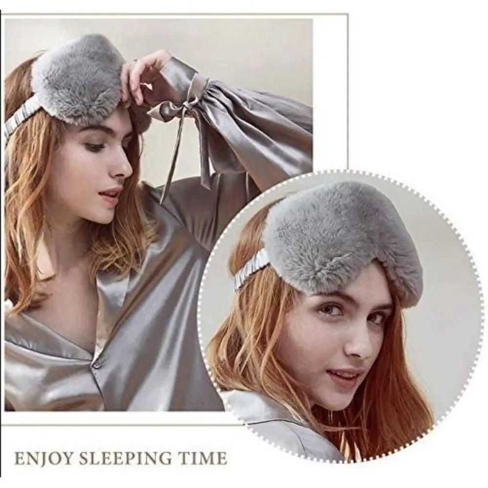 Comfortable Cute Cloud Eye Cover Soft Sleeping Mask Faux Rabbit Fur Silk Eye Masks