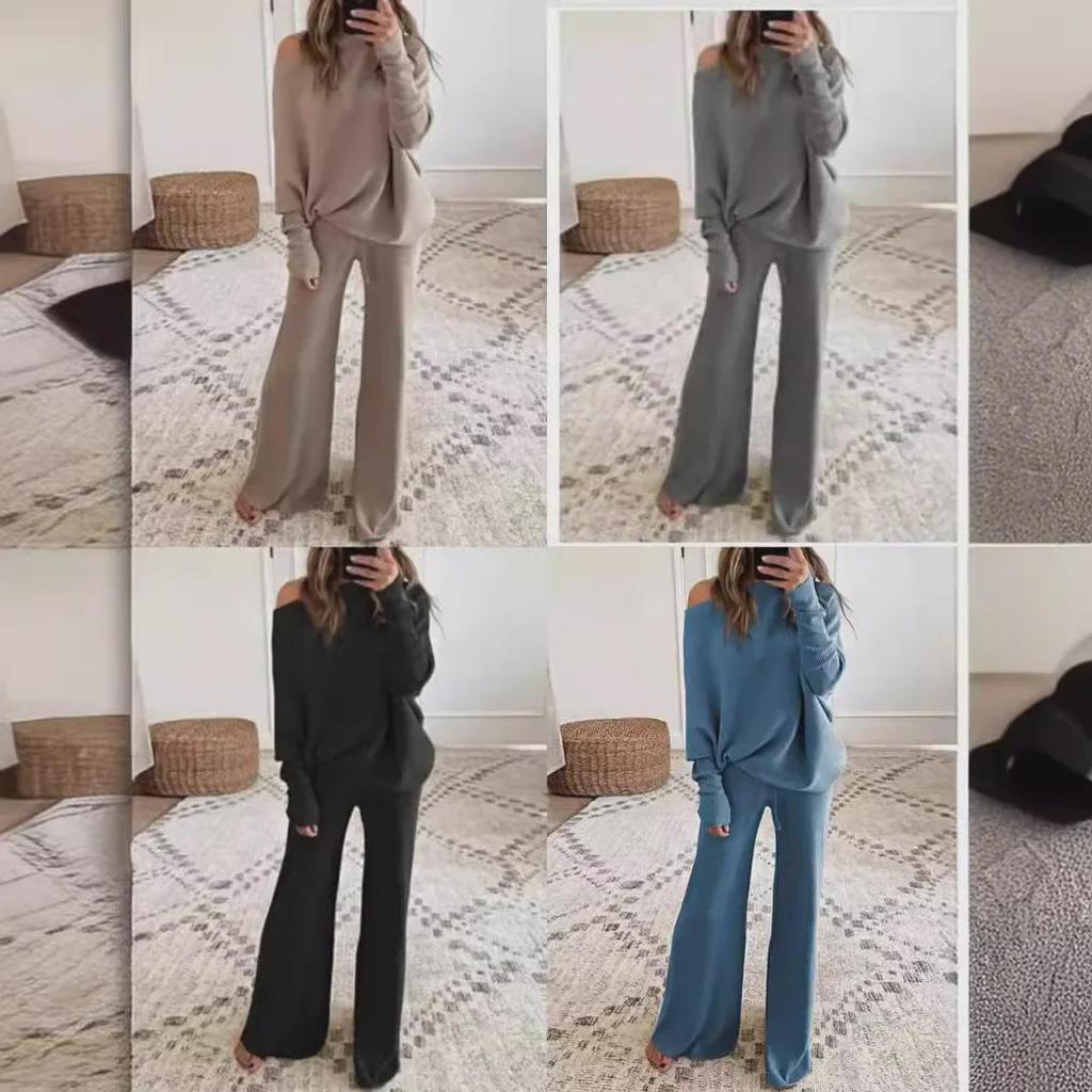 2024 Spring Collection: European & American Women's Casual One Shoulder Knitted Suit