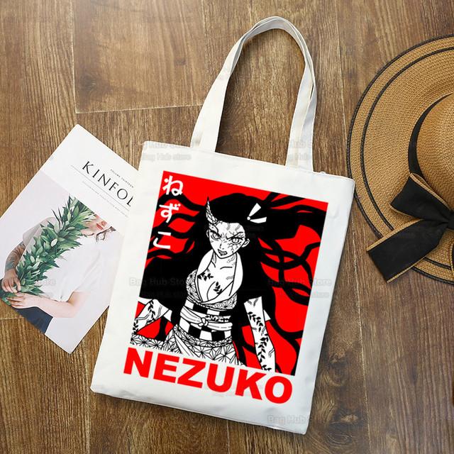 Geantă de pânză Tanjiro Nezuko Demon Slayer Harajuku Geantă de cumpărături Kimetsu No Yaiba Geantă de umăr originală pentru colegiu Utilizare zilnică