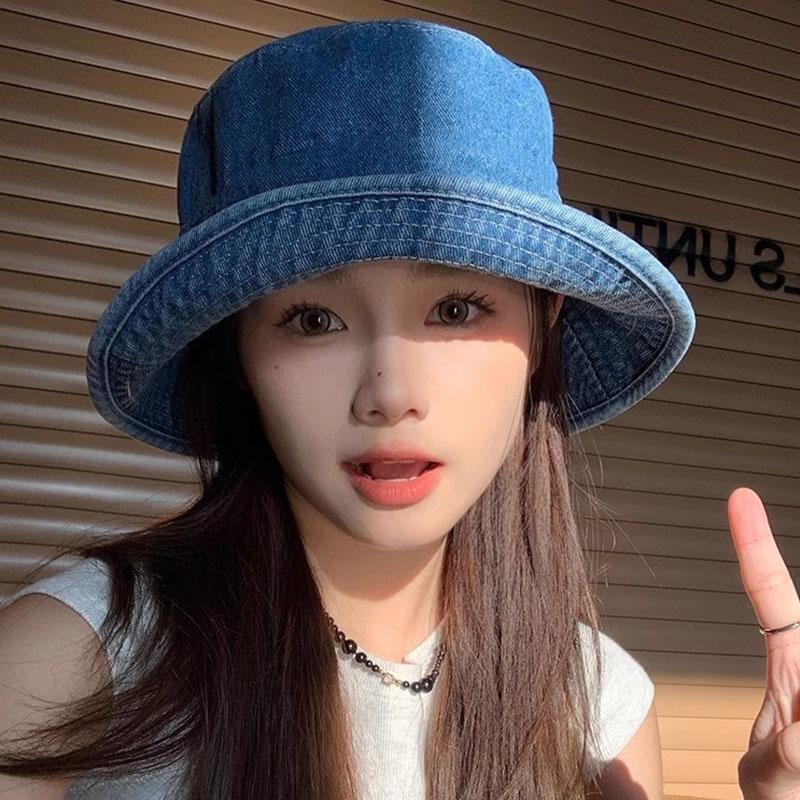 Women Washed Cotton Denim Bucket Hat Spring Summer Wide Brim Sunscreen Cowboy Fishermen Cap Ins Korean Girl Outdoor Travel Hats