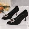 Rhinestone Pointed Toe High Heels Women's Spring 2026 New Thin Heel Large Size Black Professional Single Shoes Versatile Stylish