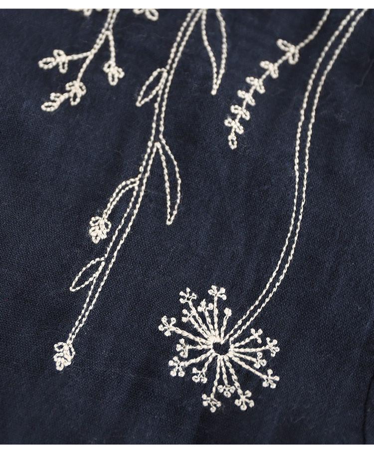 2024 Artistic Retro Floral Embroidered Cotton Linen Long Sleeve Shirt for Women - Loose Fit for Spring & Autumn