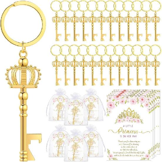 50 Sets Baby Shower Bottle Opener Favors Included Bottle Opener Keychain Crown Charms Keychain Thank You Cards Organza Bags Baby Shower Return Gifts
