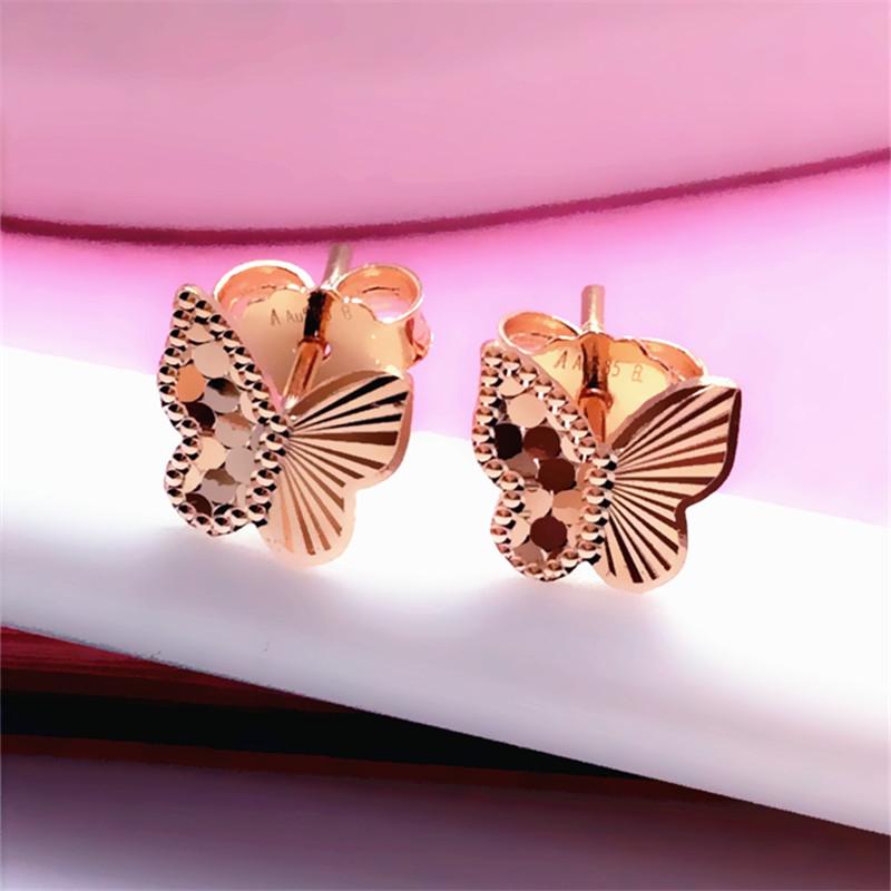 Exquisite Russian 585 Purple Gold Dragon Scale Butterfly Stud Earrings Temperament Rose Gold Car Flower Crispy Ice Stud Earrings (rose gold plated pair)