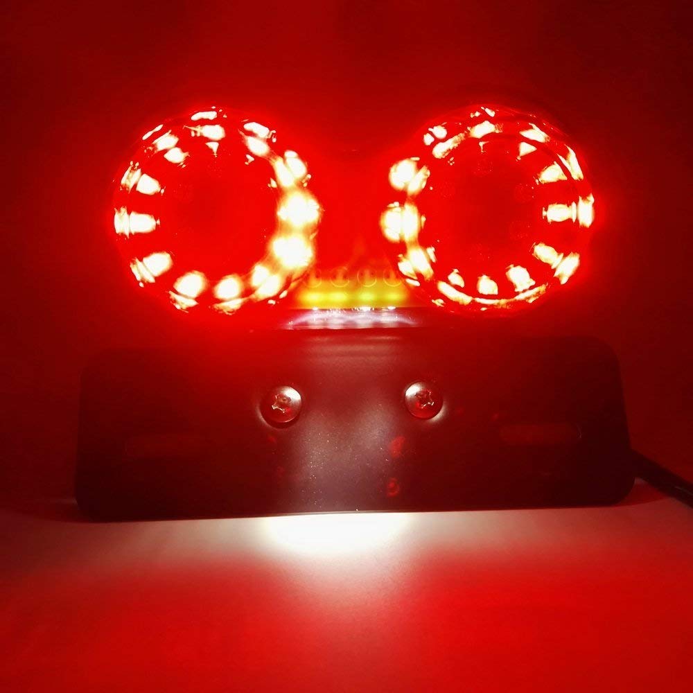 Karun Motorcycle Universal Tail Light Smoke Lens Tail Lamp LED License Plate Light Turn Signal Red