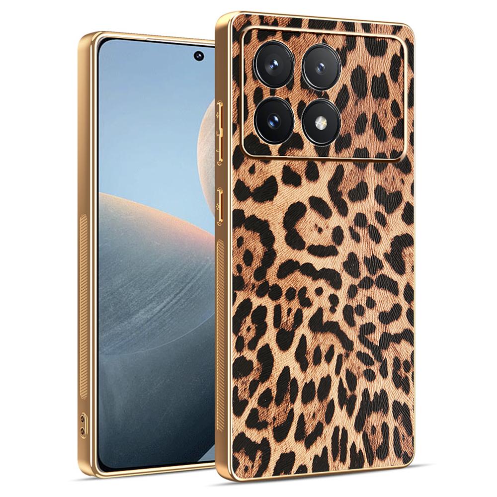 

For Xiaomi Redmi K70E 5G/Poco X6 Pro 5G Case Leopard Print PU Leather Coated PC+TPU Electroplating Phone Cover A