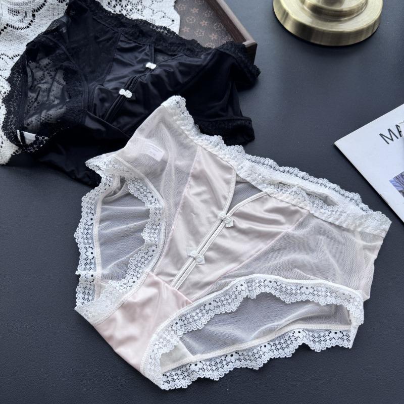 Women's Spring-summer Deep V Careful Machine Ice Screen Yarn Lace Edge Sexy Panties