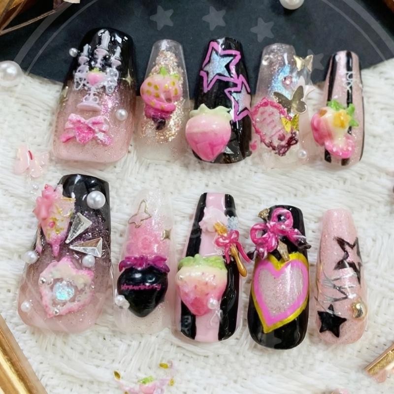 Silicone Nail Mould With Strawberry Bowknot Pattern for Creative Nail Art Designs