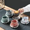 Vintage 270ML Keramik-Kaffeetasse mit Untertasse Hammerschlagmuster Steingut Espressotasse mit Henkel Japanischer Stil