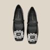 H83-3 silver casual women's shoes soft sole with large rhinestone square head shoes children's Internet celebrity ballet shoes Doudou shoes
