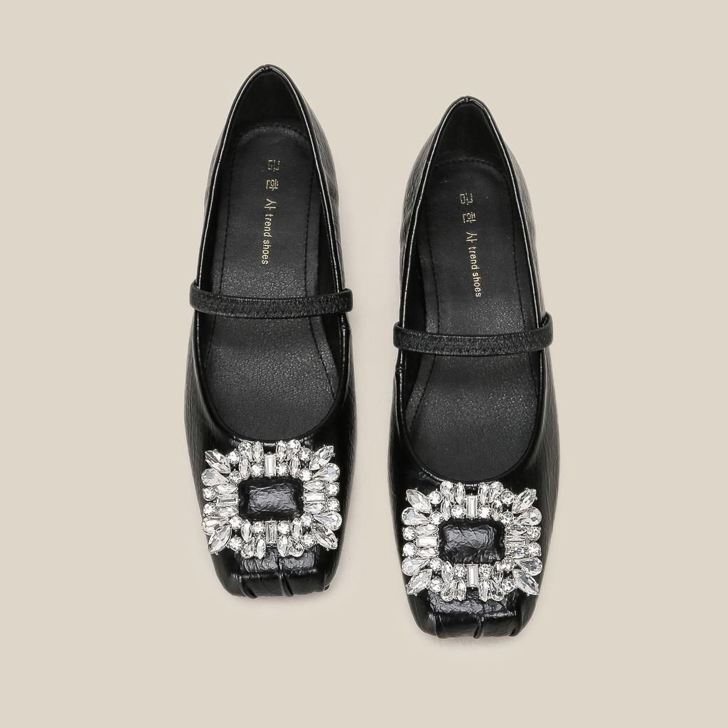 H83-3 silver casual women's shoes soft sole with large rhinestone square head shoes children's Internet celebrity ballet shoes Doudou shoes