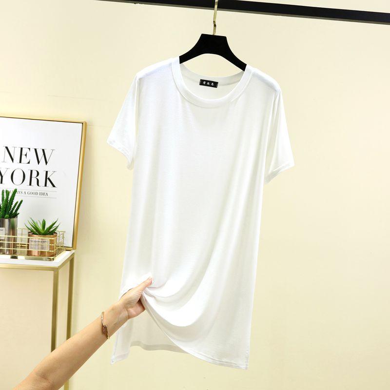 

Modal round Neck Short Sleeve Long T Women s Summer Home Mid Length Long Length Tops Loose plus Size Pajamas Casual Suitable for Daily Wear White 2XL (65.00 kg-75.00 kg recommended