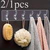 2/1pcs Clear Acrylic Organizer with 6 Hooks, Waterproof Adhesive, Bohemian Style Kitchen, Bedroom, Office, Desktop Organization