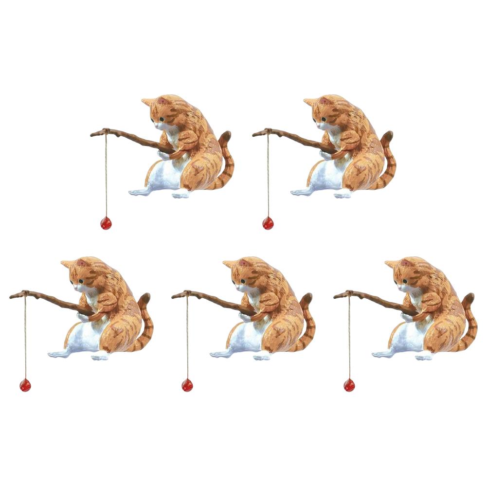 1-5pcs Fishing Cat Ornaments Sitting Fishing Little Cat Statue Fish Landscaping Cartoon Figurine Water Tank Aquarium Decorations