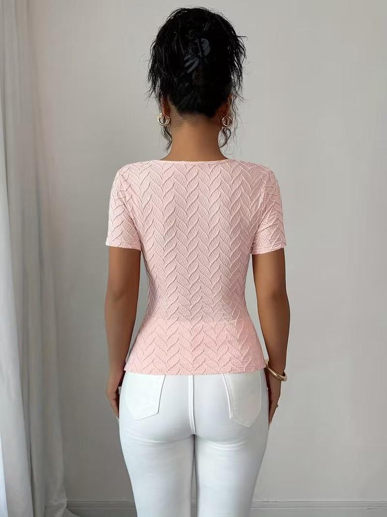 Ευρωπαϊκό Γυναικείο Ασύμμετρο T-shirt Slim-Fit με Μεταλλικό Διάκοσμο