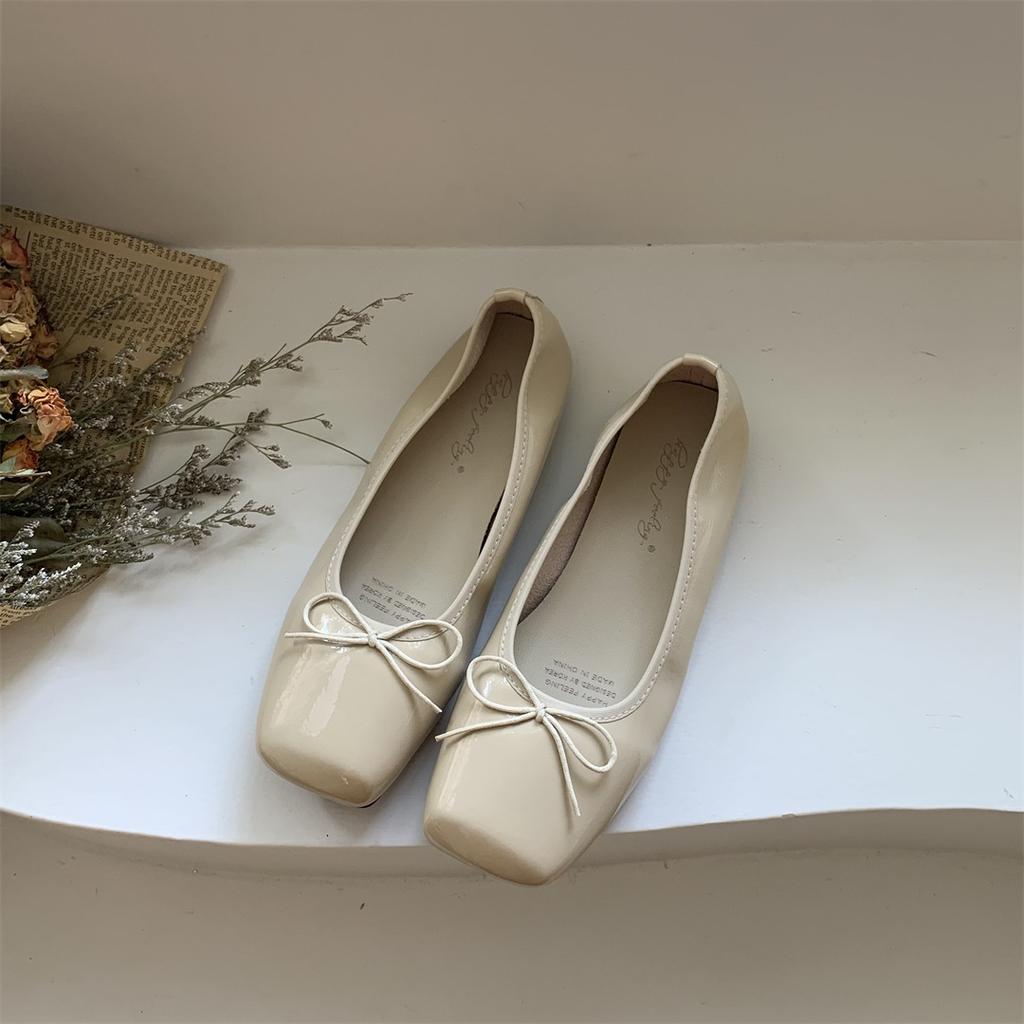 Fashion Japanned Square Toe Bowtie Ballets Shoes Ladies Soft Roll-Up Flats Loafers Barefoot Mocassines Woman Slip On Office Dress Shoes