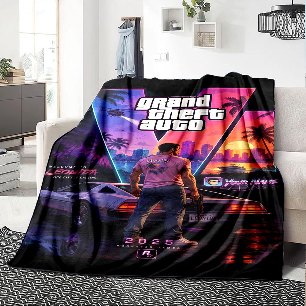 Grand Theft Auto Personalizza il Tuo Nome Coperta Regalo Coperta Personalizzabile Ultra-Morbida Adatta per Soggiorno Soggiorno Sedia da Ufficio Divano