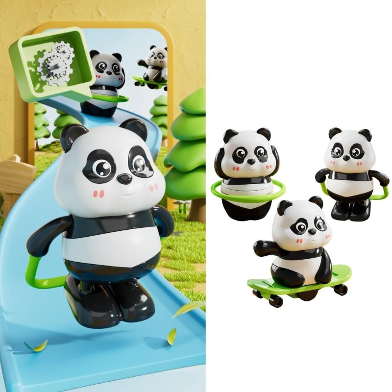 3pcs Manual Wind Up Panda Figurine with Sport Theme Design for Children Playtimes Sensory Development Activity Toy