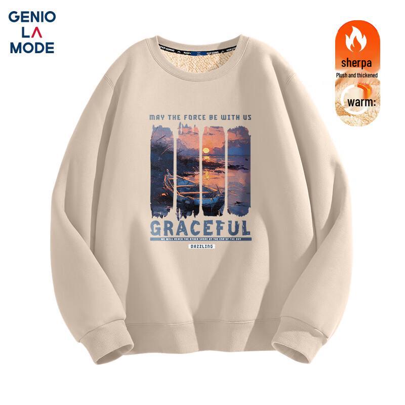 GENIOLAMODE Men's Heavyweight Lamb Fleece Lined Sweatshirt