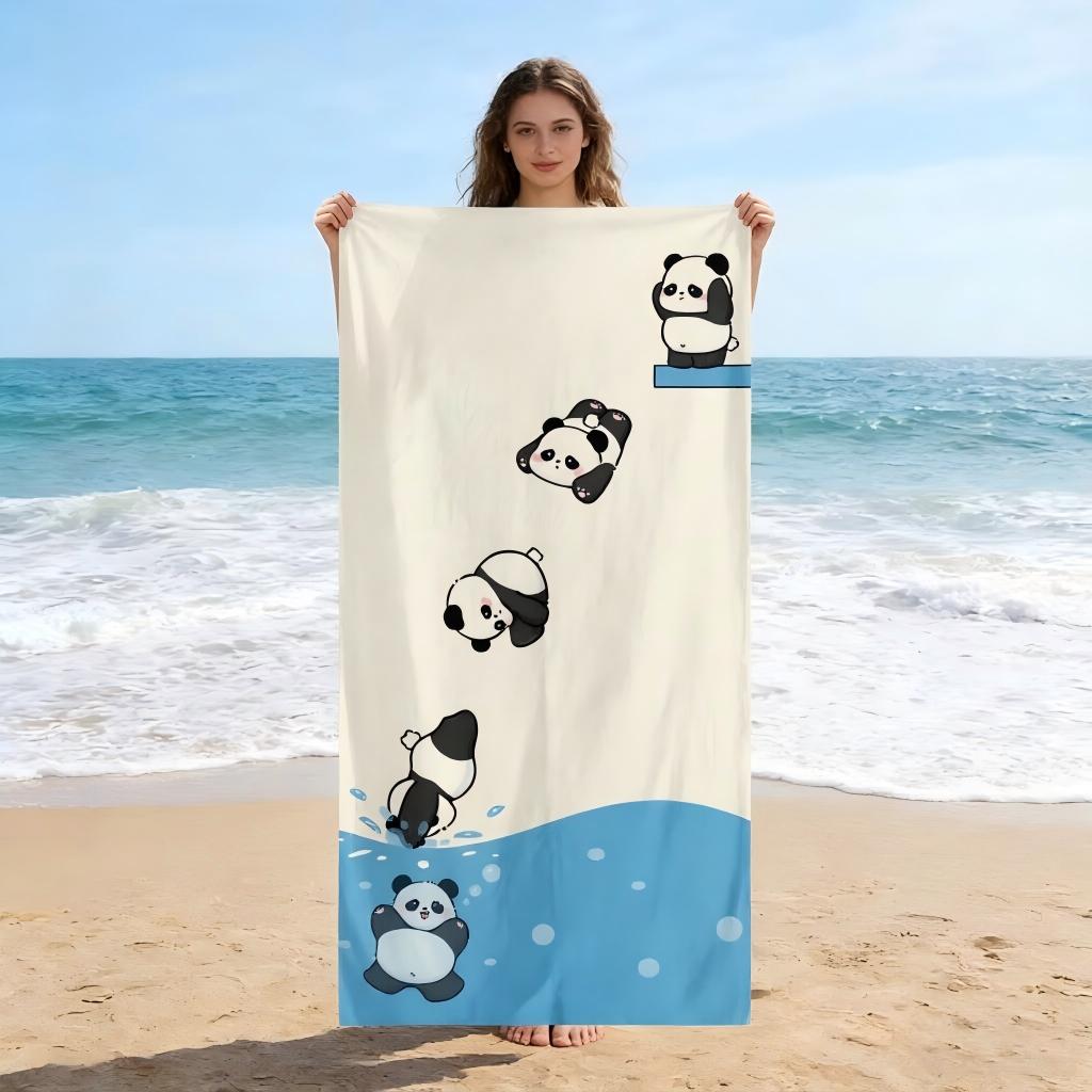Diving Panda Microfiber Beach Towel Multi Pose Water Splash Print Quick Dry Sand Free Kids Boys Girls Pool Bath Travel Gift