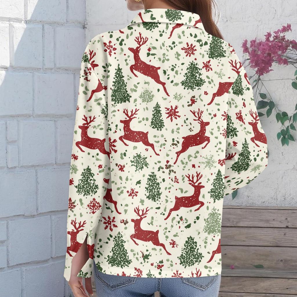 Women's Casual Stylish Christmas Print Long Sleeve Cardigan Top