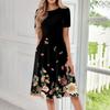 Abito lungo casual stampato da donna con scollo rotondo