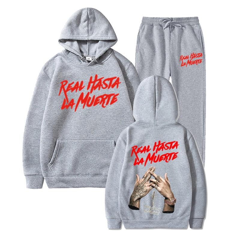 Cross-border new Real Hasta La Muerte letter print men's and women's same sweater hoodie set