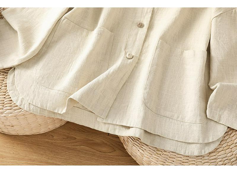 Women's Autumn Zen Cotton Linen Shirt Jacket with Frog Buttons
