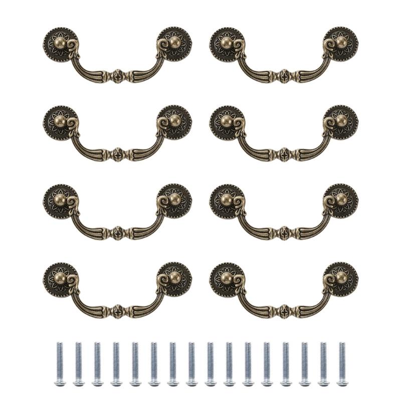 8Pcs Zinc Alloy Cabinet Knob Drawer Pulls Antique Furniture Decorative Handle for Dresser Kitchen Cupboard Door