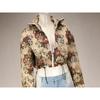 Women's Loose Fit Two Piece Pantsuit Long Sleeve Floral Cropped Jacket High Waist Multi Pocket Cargo Denim Matching Set