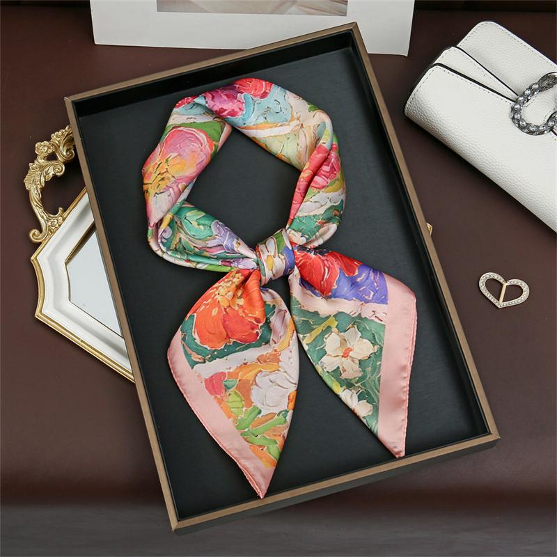 Luxury Printing Silk Square Scarf Women Neck Hair Tie Band Beach Hijab Kerchief Head Headbands Bandana Female Foulard 70cm