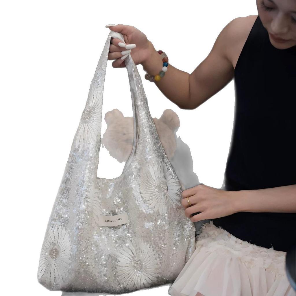 2026 Spring Daisy Sequin One-Shoulder Canvas Hobo Bag