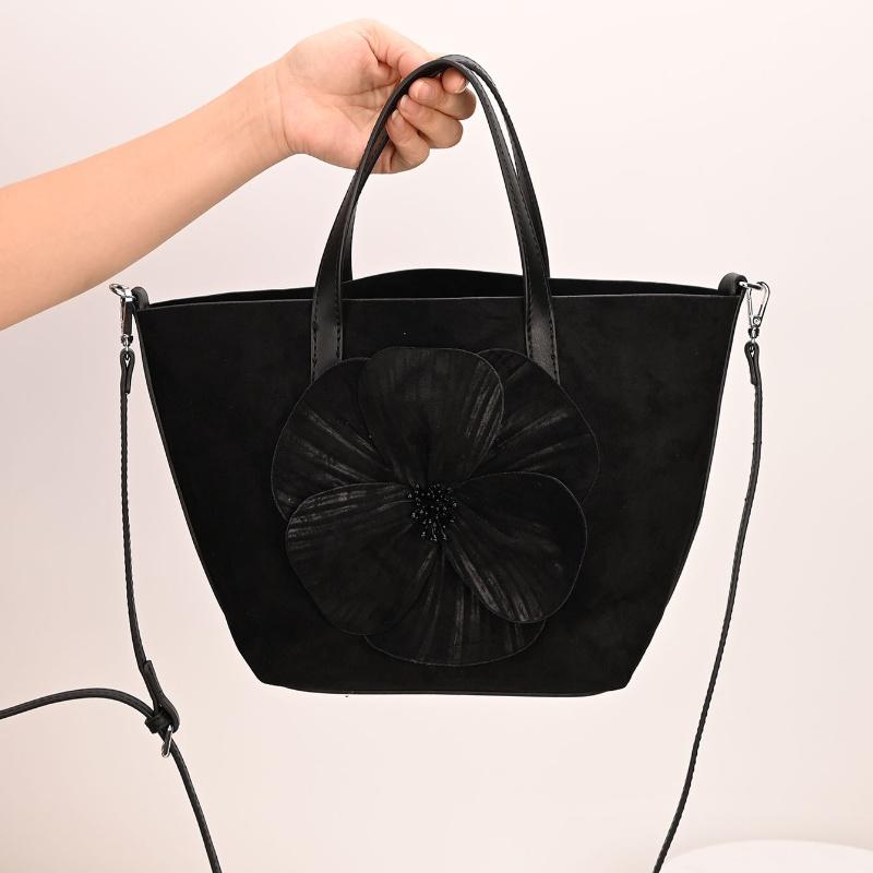 

Creative Flower Design Tote Bag for Women Fashionable Faux Suede Spliced Petal Shoulder Crossbody Bag Lady Versatile Bucket Bags чёрный
