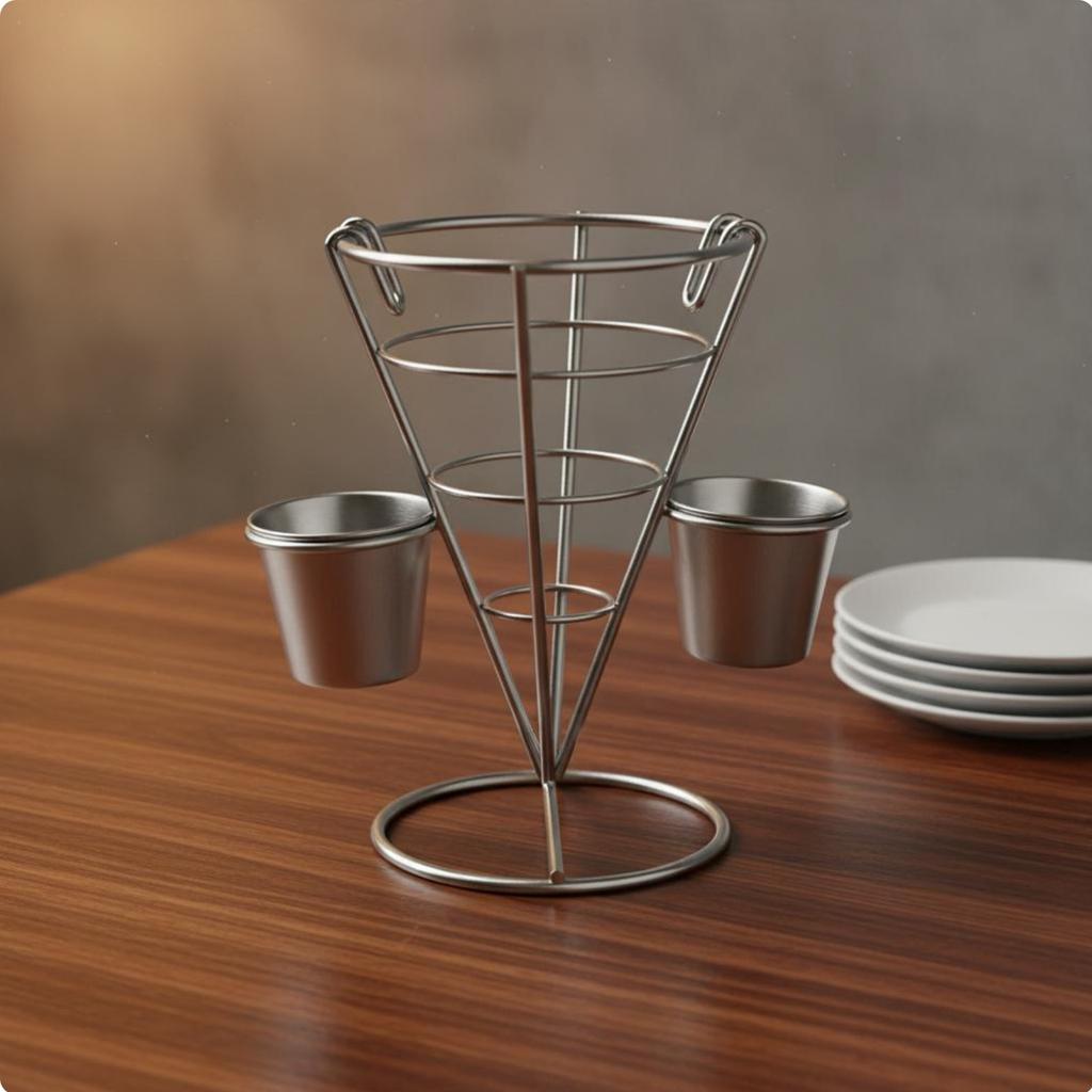 French Fry Cone Holder American Design French Fry Holder Wire Cone Basket Long-Lasting Metal Appetizer Stand Sturdy Construction