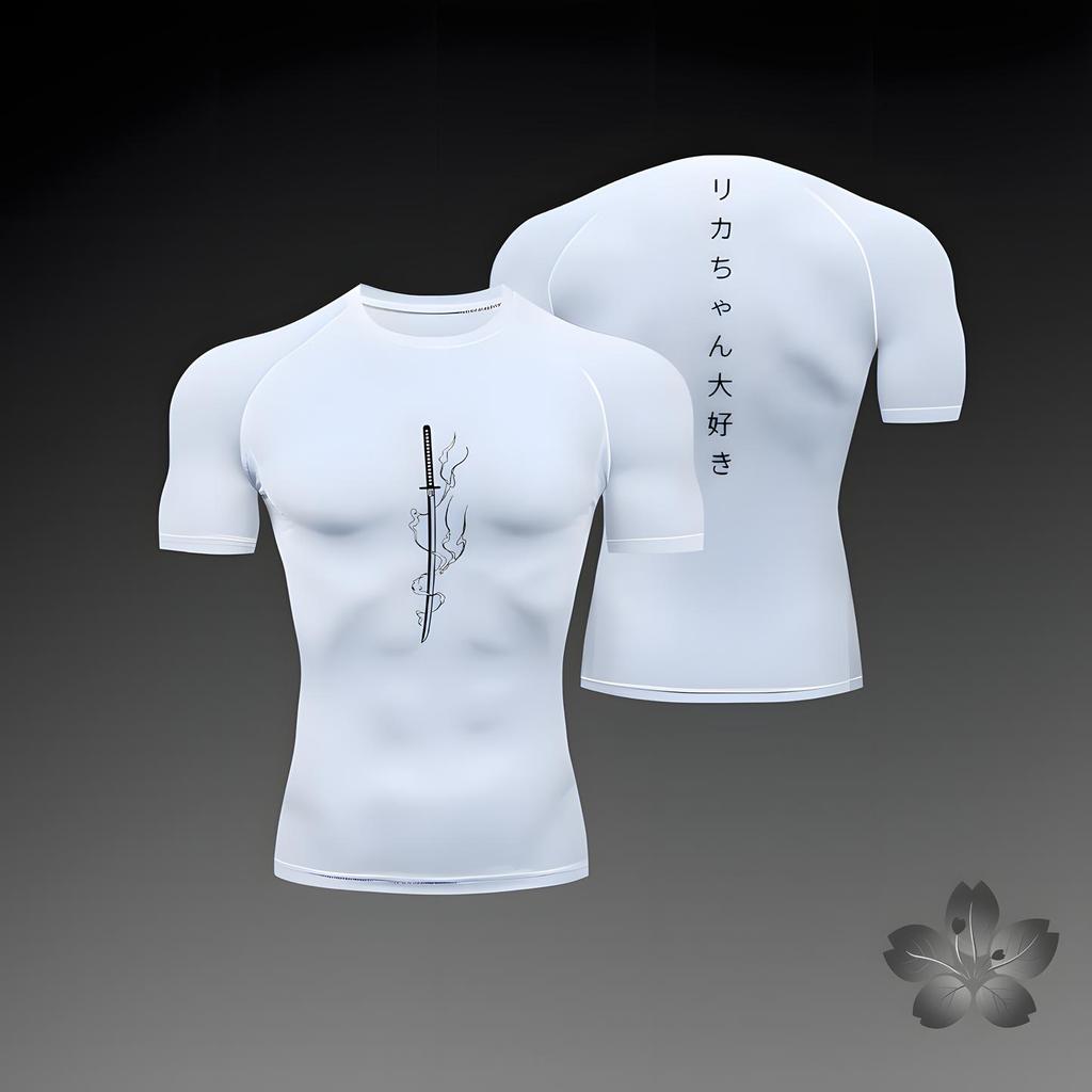 2026 Anime Graphic Compression Shirts for Men Athletic Quick Dry Tshirts Tees Tops Gym Workout Undershirts Short Sleeve Rash Guard