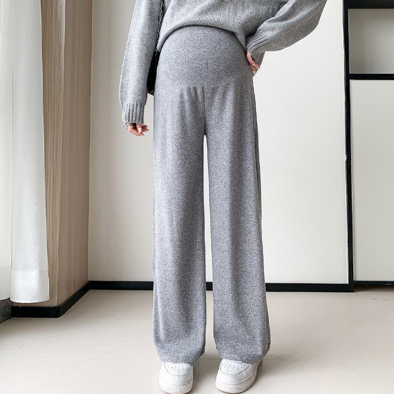 Autumn/Winter Maternity Wide-Leg Cashmere Pants: High Waist, Slimming, Straight Leg L серый