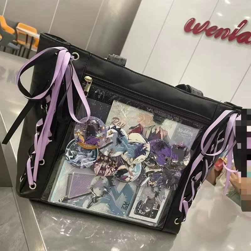 Japanese Sweet Women Ribbon Ita Bag Fashion Large Capacity Tote Bag Aesthetic Shoulder Bag Cute Lolita Girl Transparent Handbags