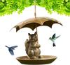 Squirrel Holding Umbrella Bird Feeder Accessories Cat/Dog Animal Metal Hanging Feeder for Outdoors Garden Birds Deck Cage