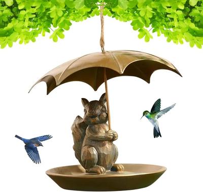 Squirrel Holding Umbrella Bird Feeder Accessories Cat/Dog Animal Metal Hanging Feeder for Outdoors Garden Birds Deck Cage