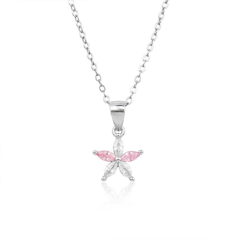 S925 Sterling Silver Pink Star Necklace & Earring Set - Elegant 2025 Clavicle Jewelry for Women