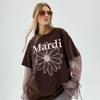 [mardimercredi] Unisex Flower Mardi T-shirt (Brown Pale Pink)