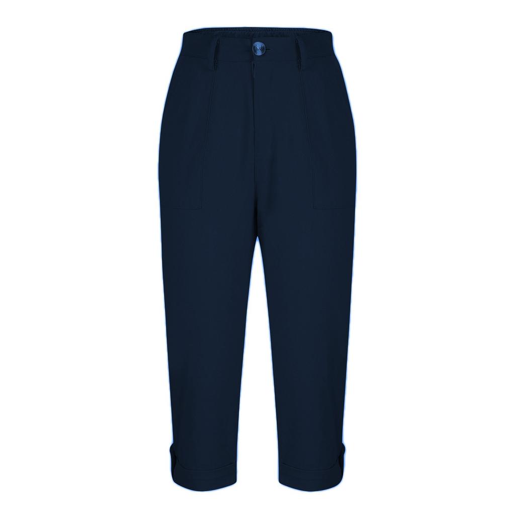 Women Casual Capri Pants High Waisted Rolled Cuff Ankle Pants Solid Color Pocket Detail Loose Fit Trousers