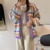 Cardigan lavorato a maglia a righe arcobaleno in stile casual da donna: Cappotto Maglione Autunnale Stile Coreano Largo Color-Block