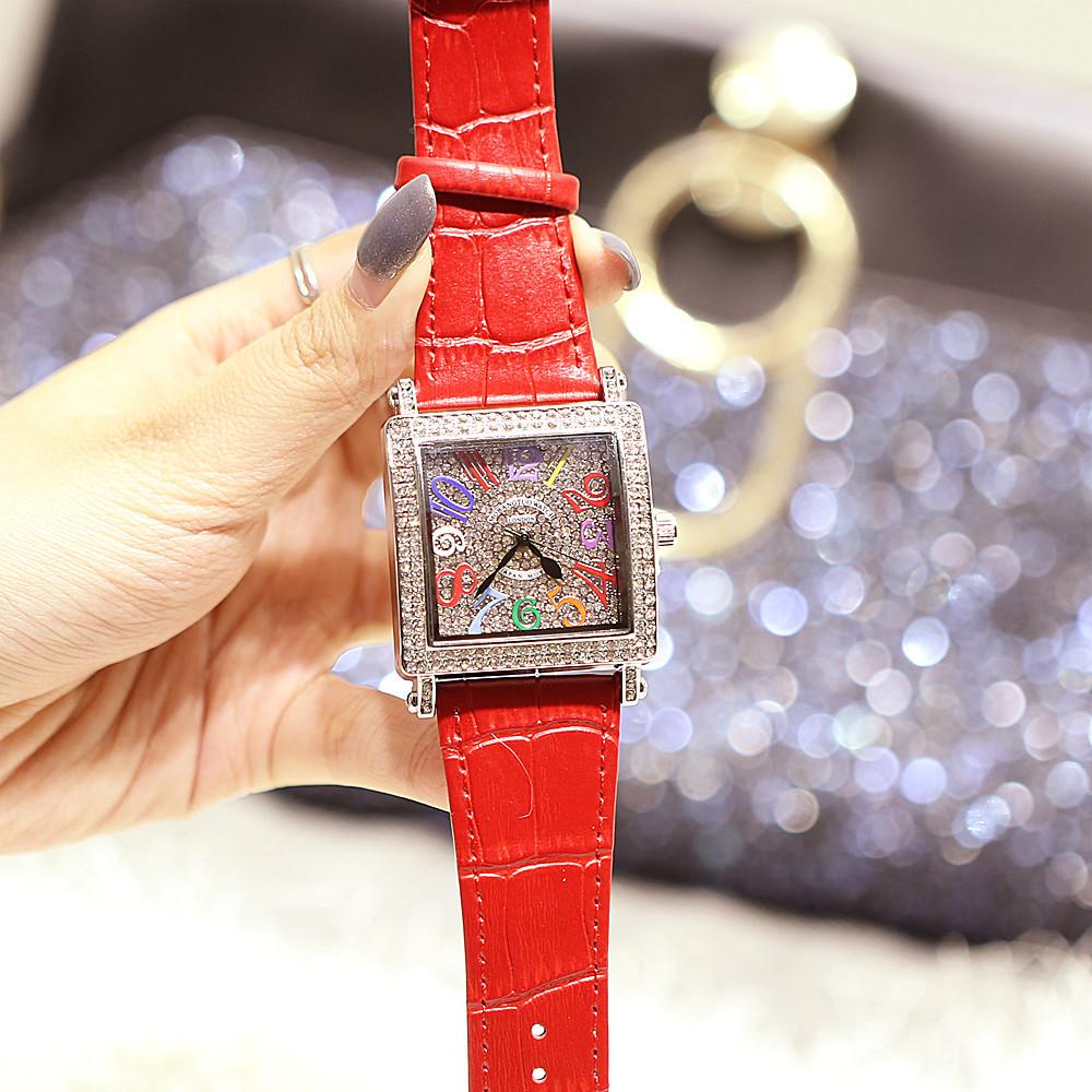 Stesso Orologio Digitale Retro da Donna Quadrato Full Diamond al Quarzo Impermeabile con Cinturino in Pelle