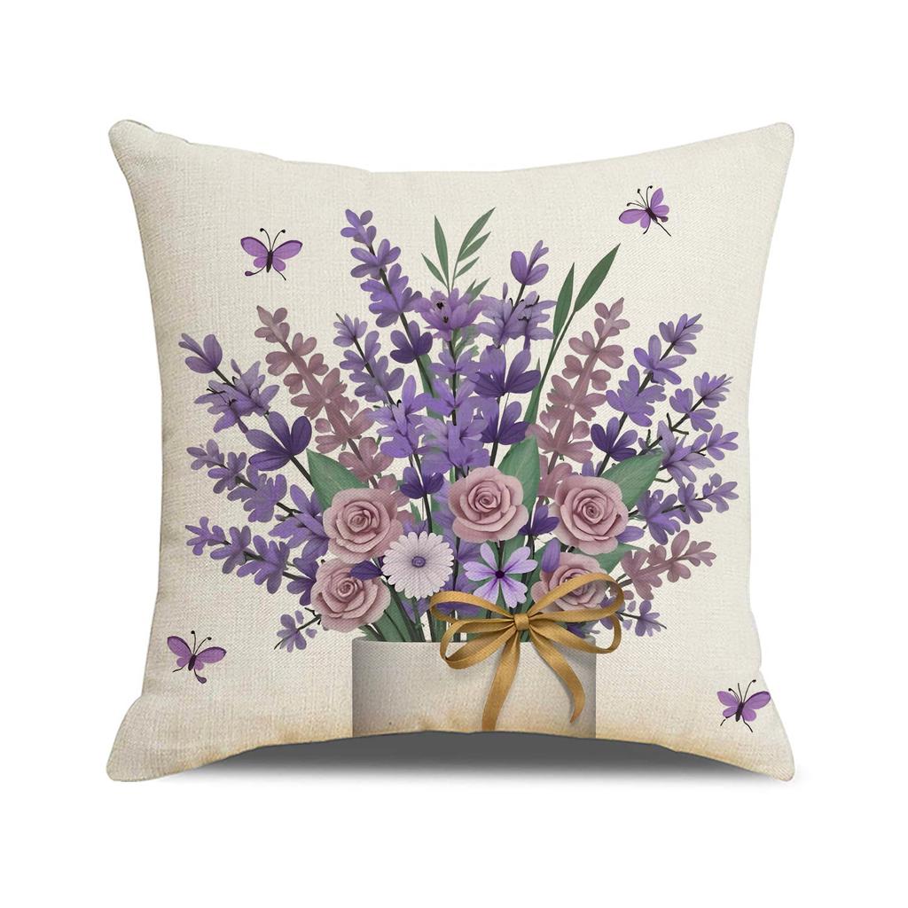 New Spring Purple Lavender Pillow Case Series Linen Print Living Room Sofa Decorative Cushion Pillow